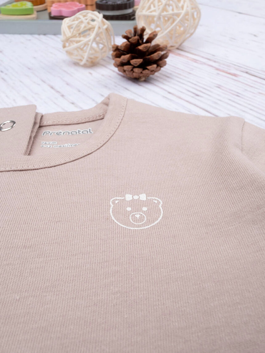 T-shirt básica de manga comprida para rapariga fundo bege "teddy" - Prénatal