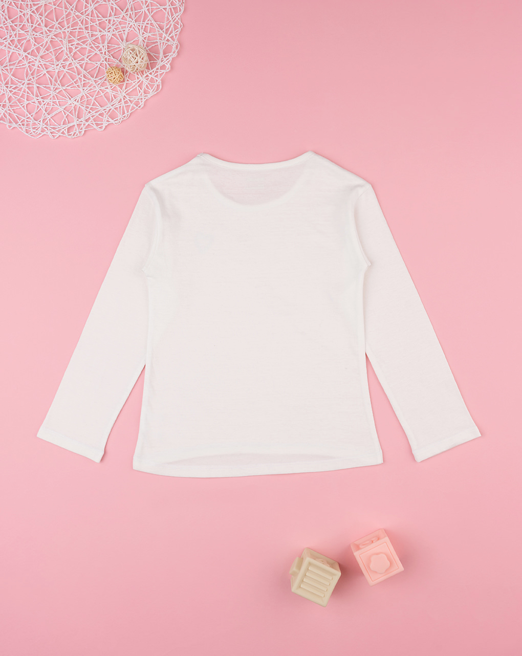 T-shirt de manga comprida para menina fundo creme com brilhantes cor-de-rosa - Prénatal