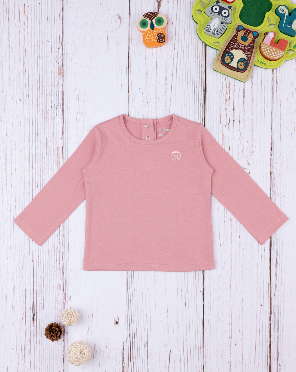 T-shirt de manga comprida para rapariga fundo rosa "teddy" - Prénatal