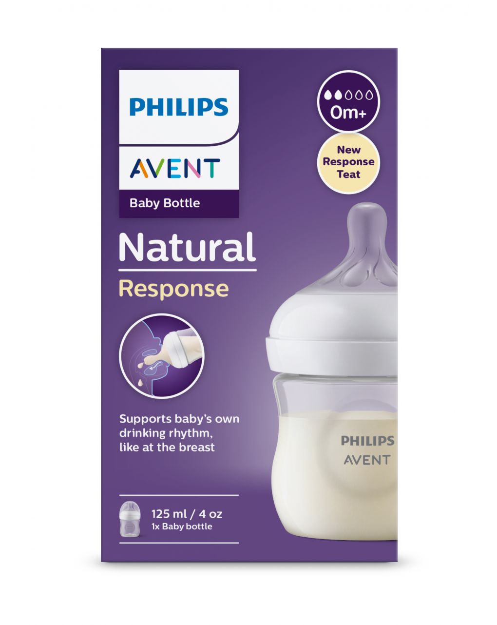Biberão natural com tetina natural answer 125 ml 0m+ | sem bpa - philips avent - Philips Avent