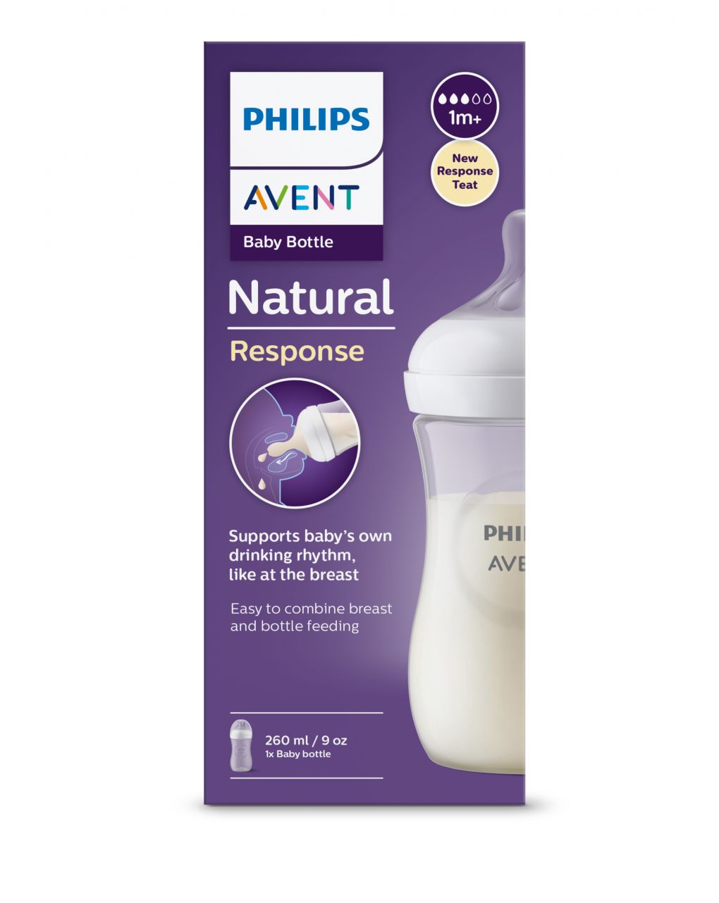 Biberão natural com tetina natural answer 260 ml 1m+ | sem bpa - philips avent - Philips Avent