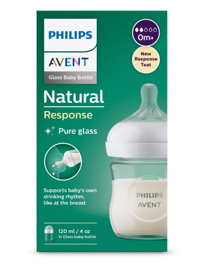 Biberão de vidro natural com tetina de resposta natural 140 ml 0m+ | sem bpa - philips avent - Philips Avent