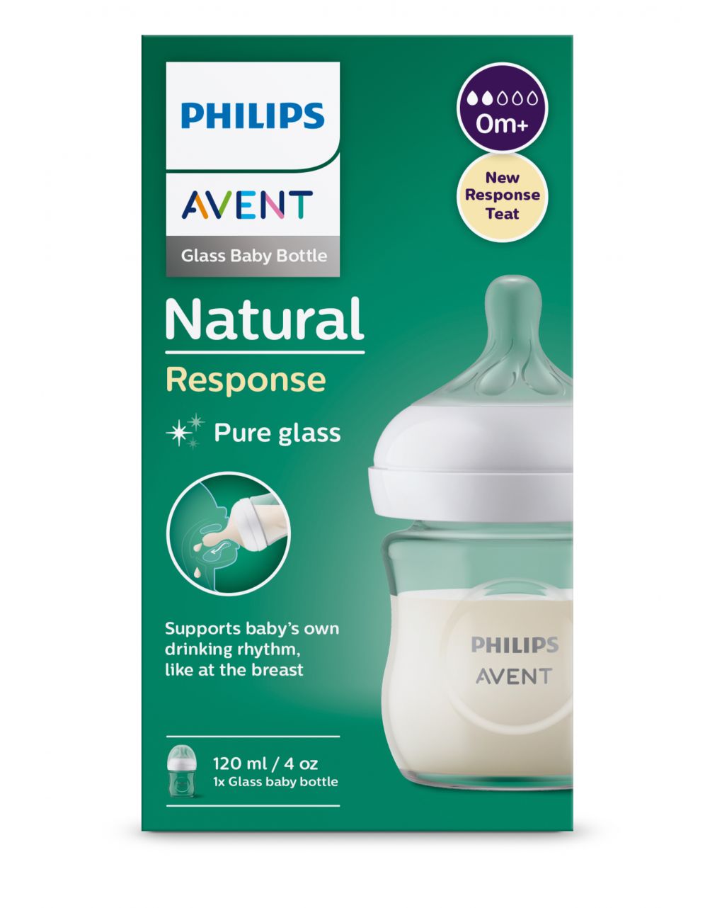 Biberão de vidro natural com tetina de resposta natural 140 ml 0m+ | sem bpa - philips avent - Philips Avent