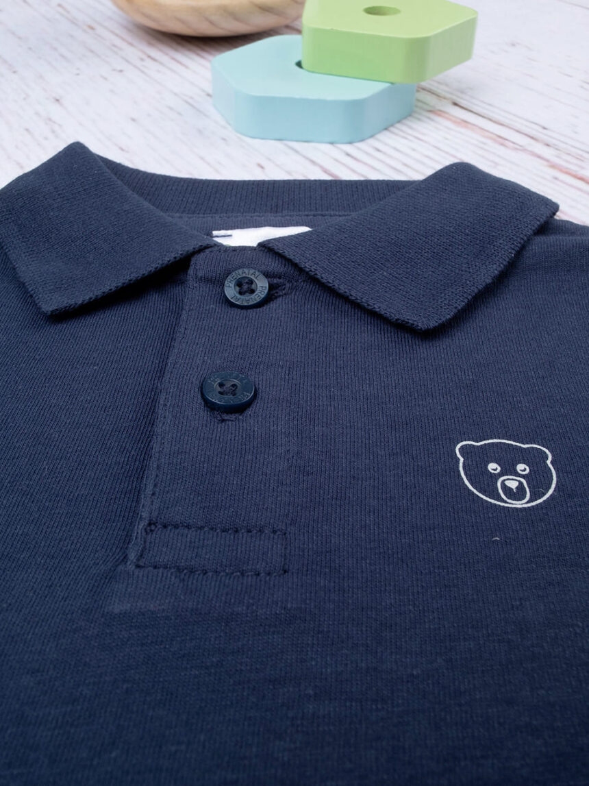 Pólo básico de manga comprida em jersey para criança "teddy" azul - Prénatal