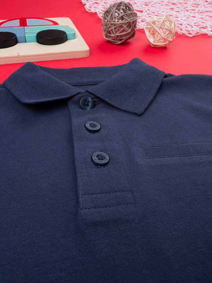 Polo azul básico de manga comprida em jersey para criança - Prénatal