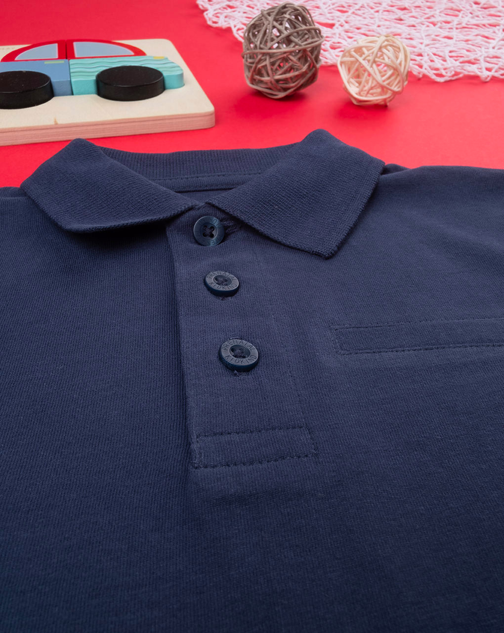 Polo azul básico de manga comprida em jersey para criança - Prénatal