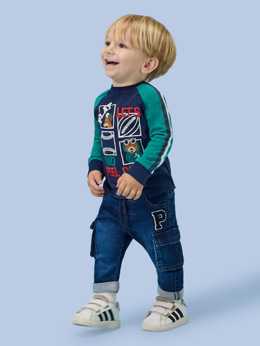 T-shirt casual de manga comprida para criança azul/verde - Prénatal