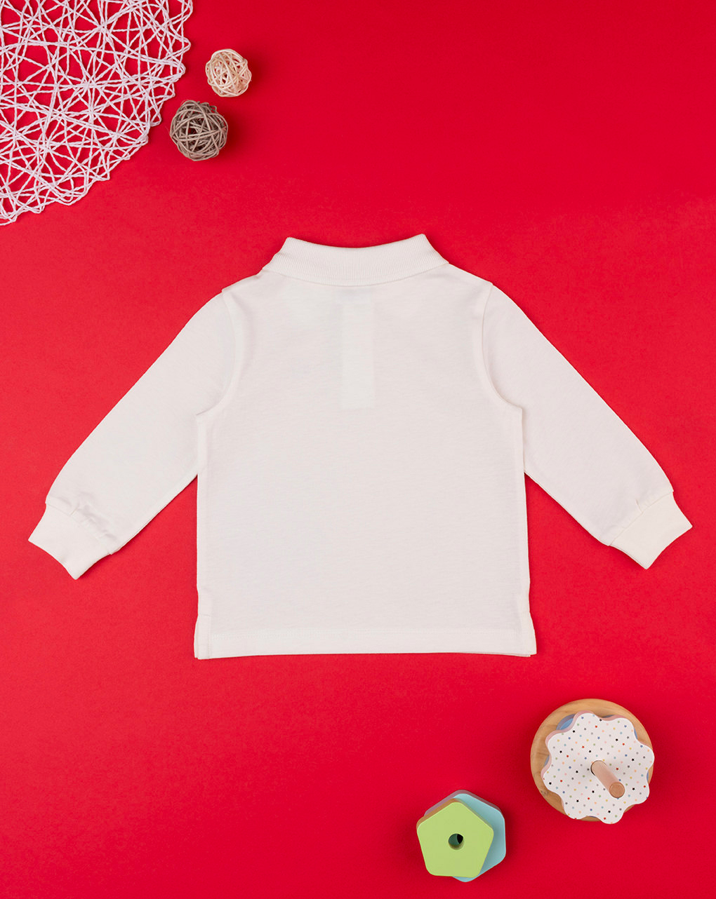 Pólo básico de manga comprida em jersey para criança creme - Prénatal