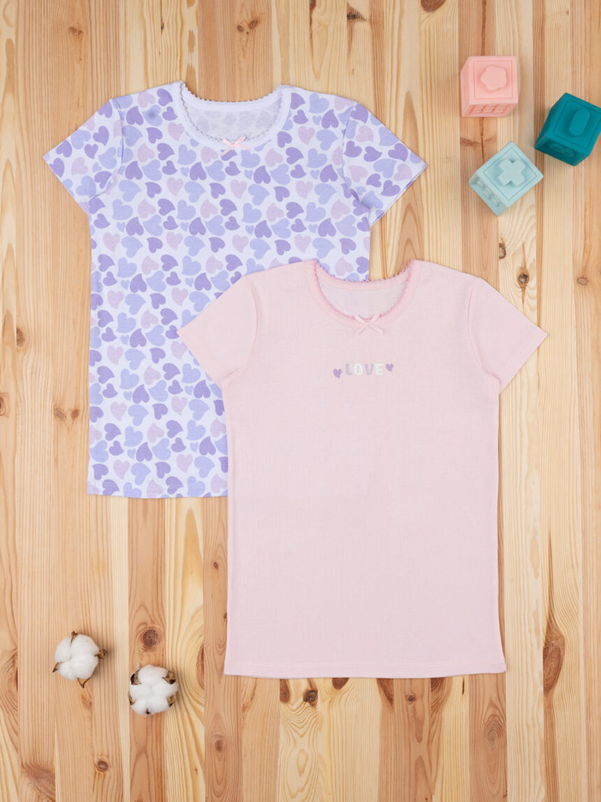 Pack 2 t-shirts de canelado para rapariga "cuori" algodão orgânico - Prénatal