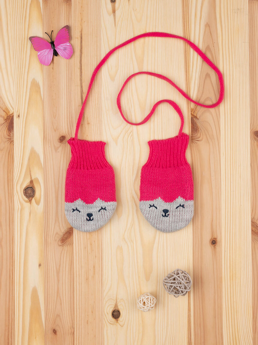 Luvas de tricot branco/rosa para rapariga - Prénatal