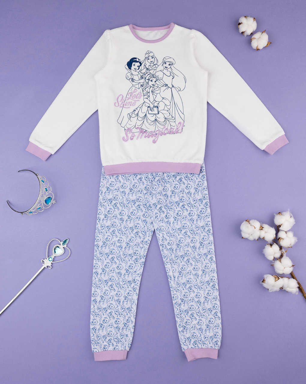 Pijama "princesas" creme/lilás para rapariga - Prénatal