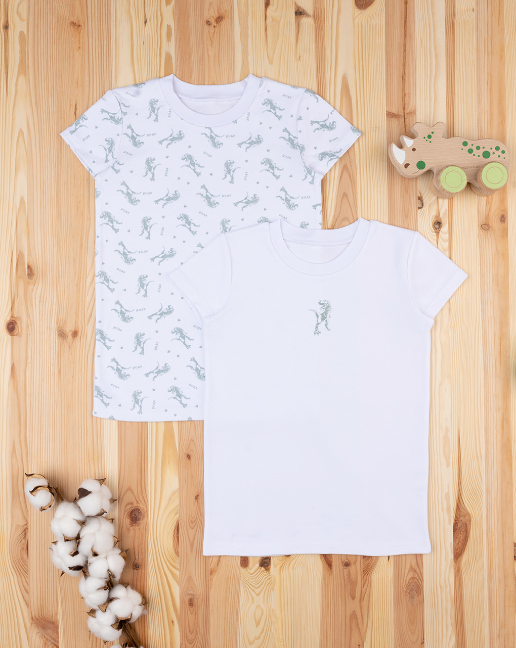 Pack 2 t-shirts de canelado para rapariga "dinosauri" algodão orgânico - Prénatal