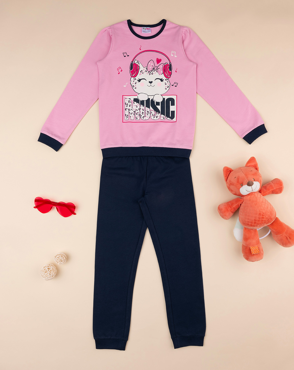 Pijama de pelúcia rosa/preto para bebé menina - Prénatal