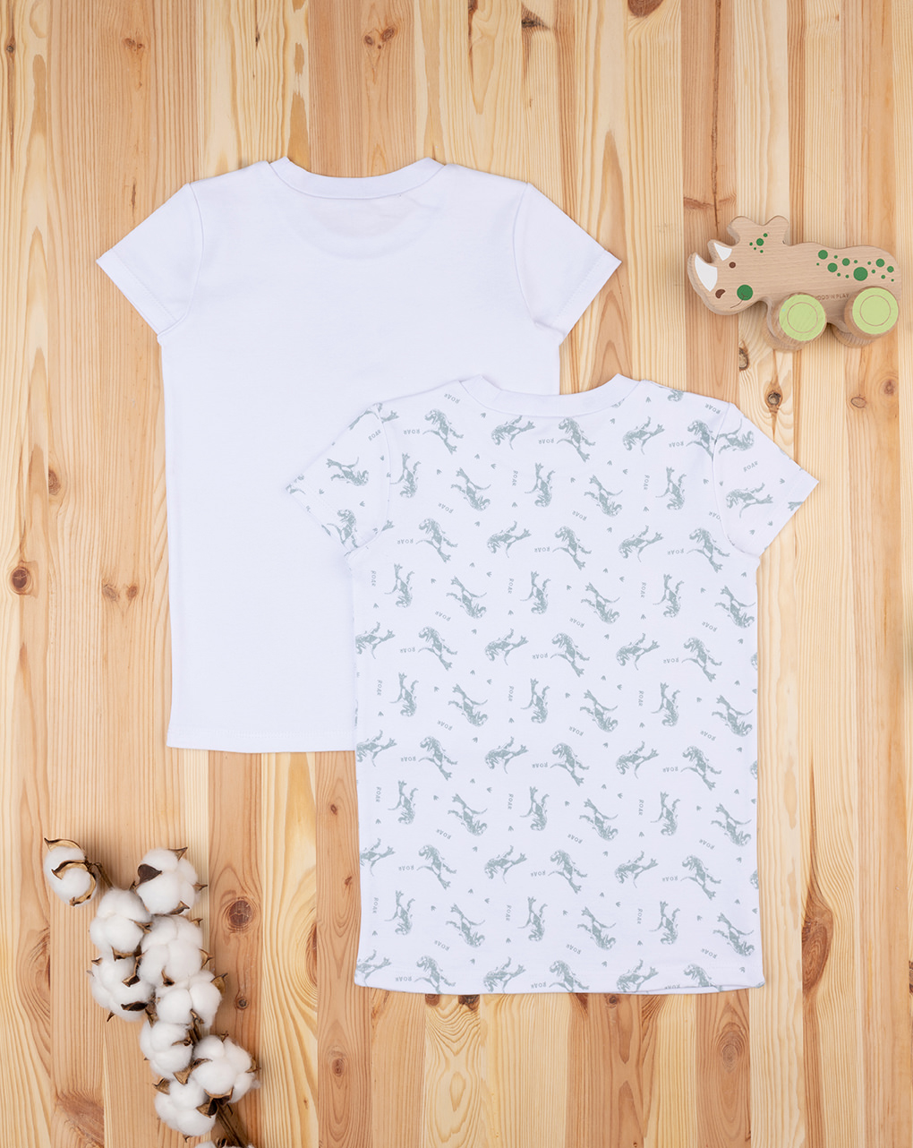 Pack 2 t-shirts de canelado para rapariga "dinosauri" algodão orgânico - Prénatal