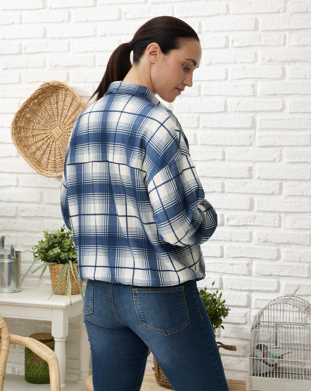 Camisa de maternidade com padrão xadrez azul - Prénatal