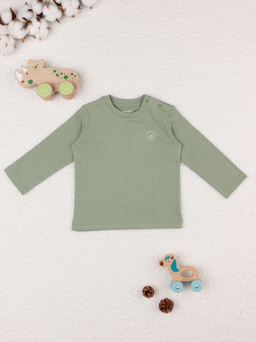 T-shirt básica de manga comprida para criança verde "teddy" - Prénatal