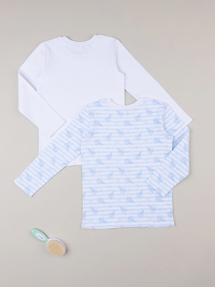 Pack 2 t-shirt para criança algodão orgânico azul pastel e branco - Prénatal