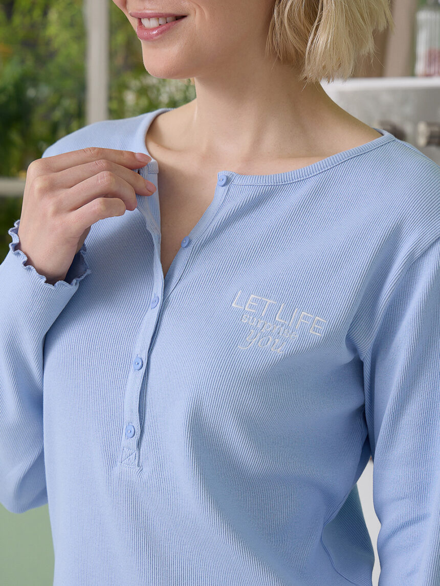 Pijama de amamentação azul claro com bordado - Prénatal