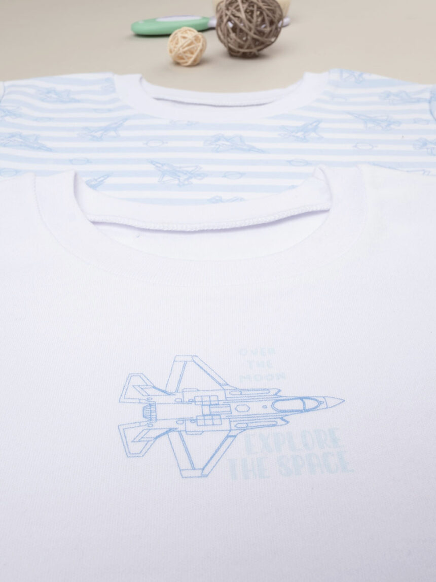 Pack 2 t-shirt para criança algodão orgânico azul pastel e branco - Prénatal