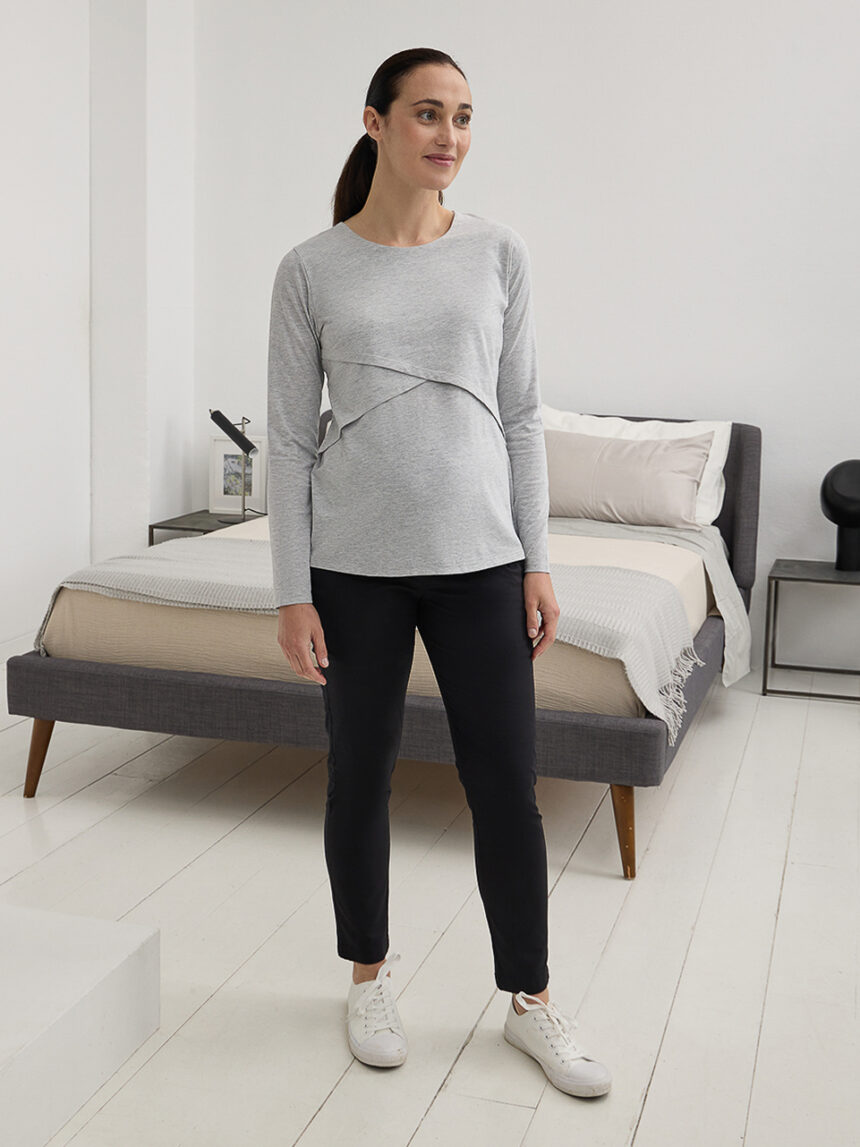 Calças de maternidade pretas com cintura alta - Prénatal