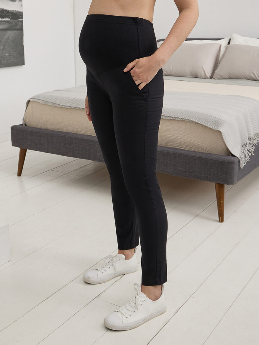 Calças de maternidade pretas com cintura alta - Prénatal