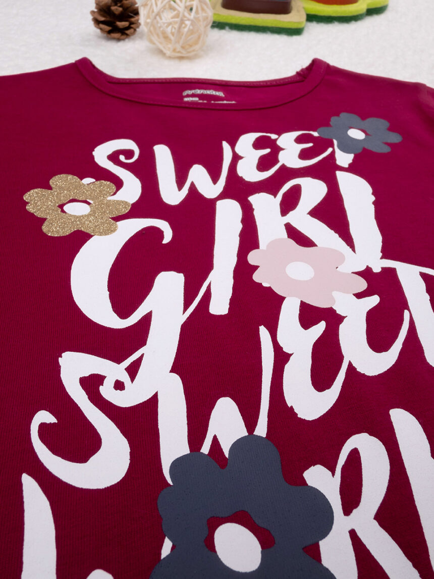 T-shirt de manga comprida com estampado, cor de vinho, para menina - Prénatal