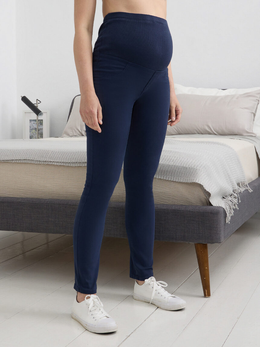 Calças de maternidade com cintura alta canelada - Prénatal