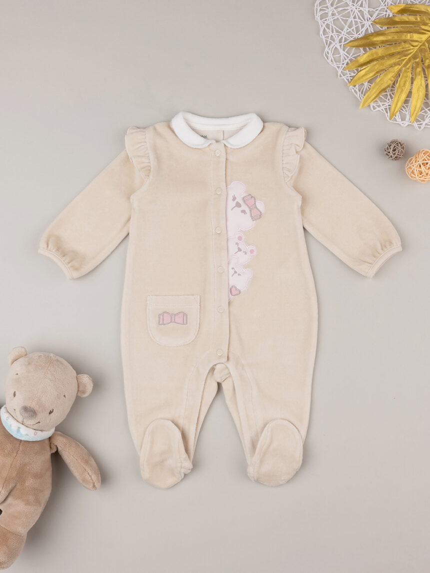 Fato de dormir em chenille bege para bebé "bear trace" - Prénatal