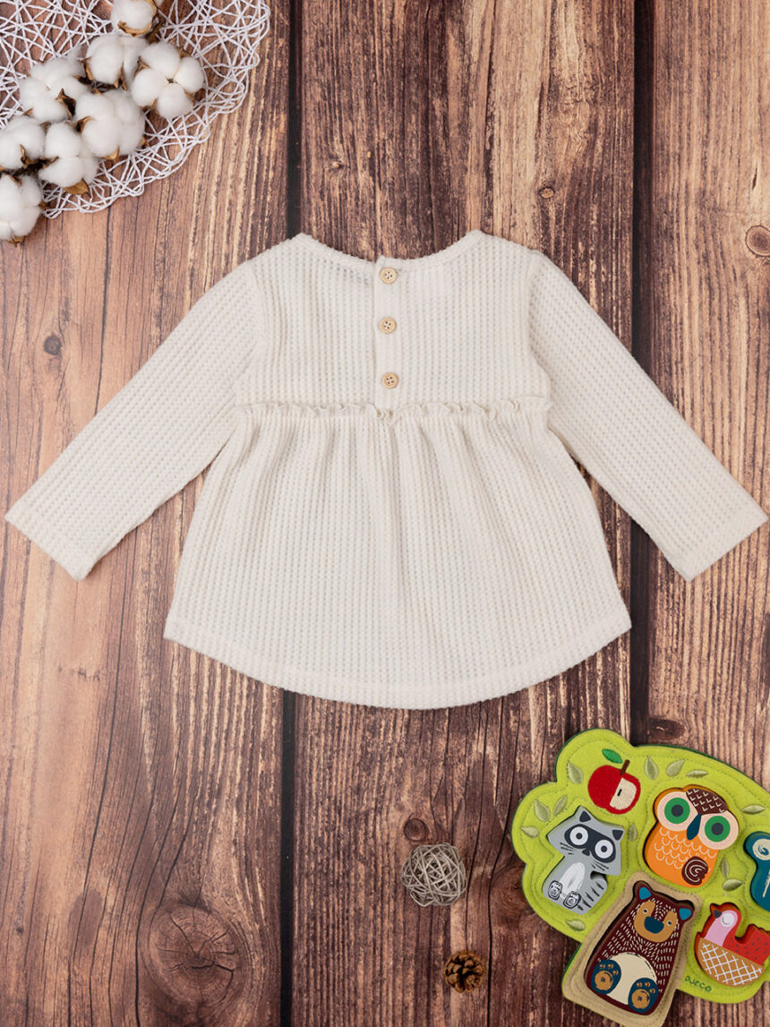 Blusa branca de manga comprida para bebé menina com bordados - Prénatal