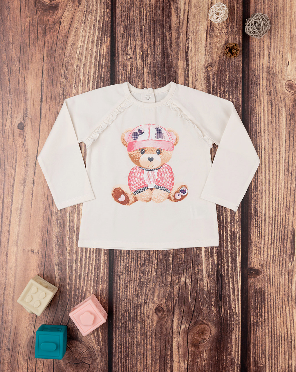 T-shirt de menina em creme com estampado e folho - Prénatal