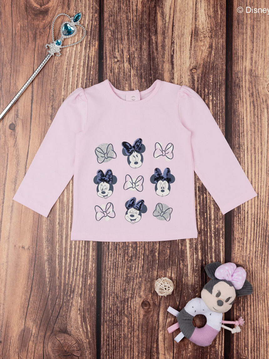 T-shirt disney minnie rosa de manga comprida para rapariga - Prénatal