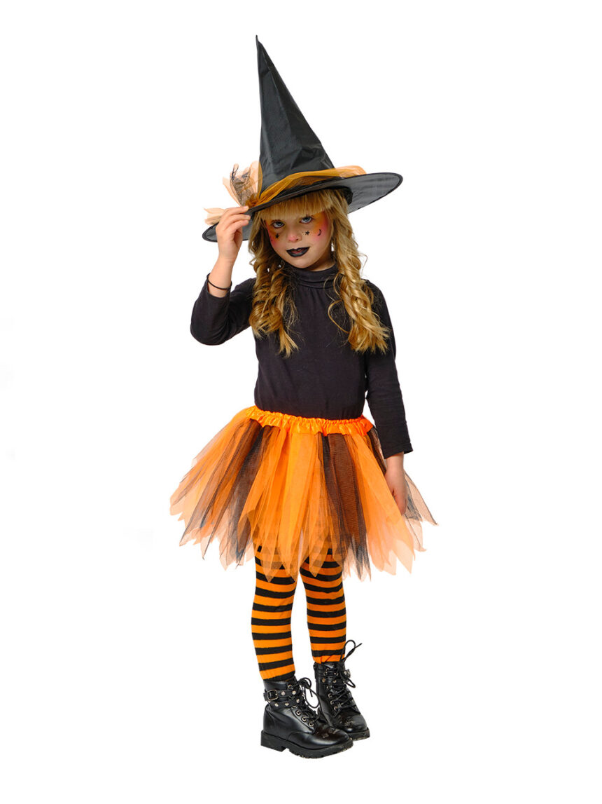 Conjunto de halloween bruxa laranja 4/7 anos: tutu + chapéu - rubie's - Rubie's