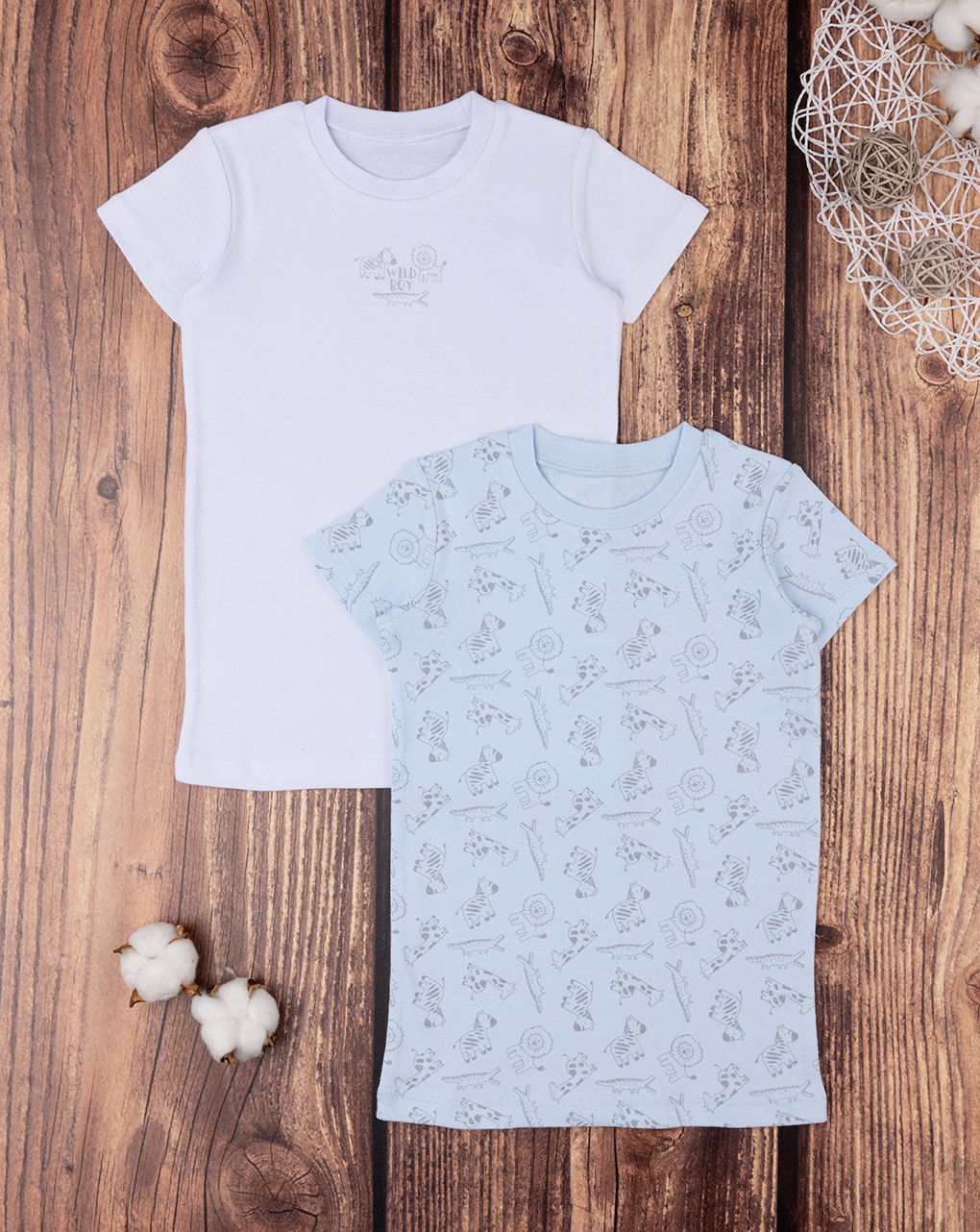 T-shirt para criança em algodão orgânico branco/azul - Prénatal