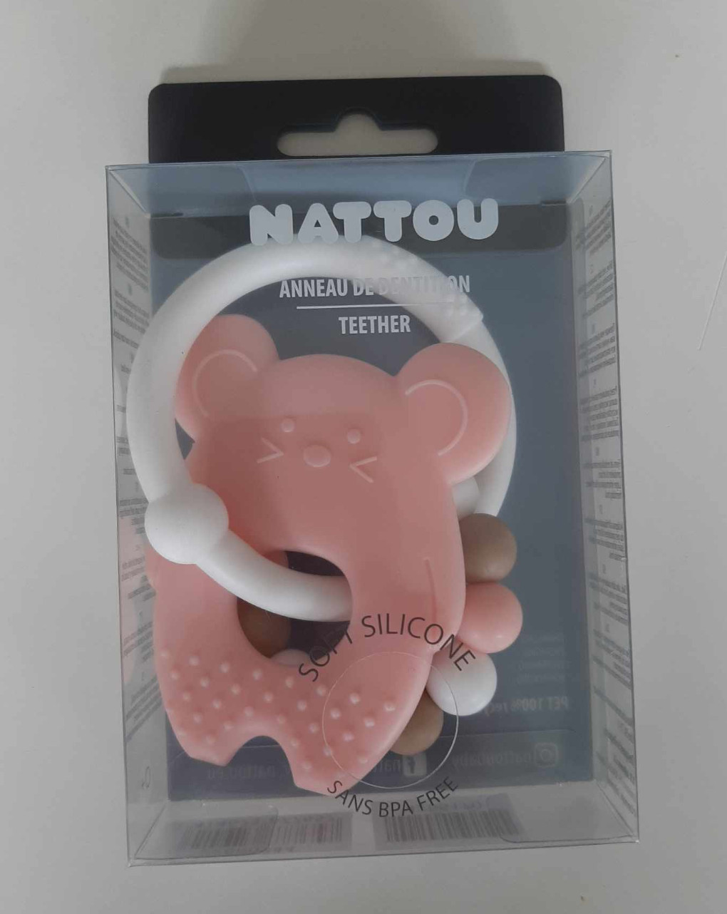 Guizo de dentição em silicone rosa e branco - nattou - Nattou