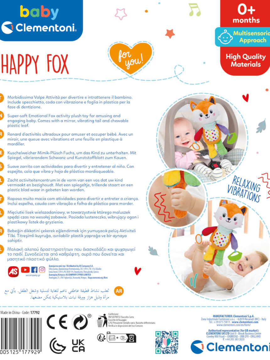 Peluche de atividade happy fox 0/36 meses - clementoni - Baby Clementoni