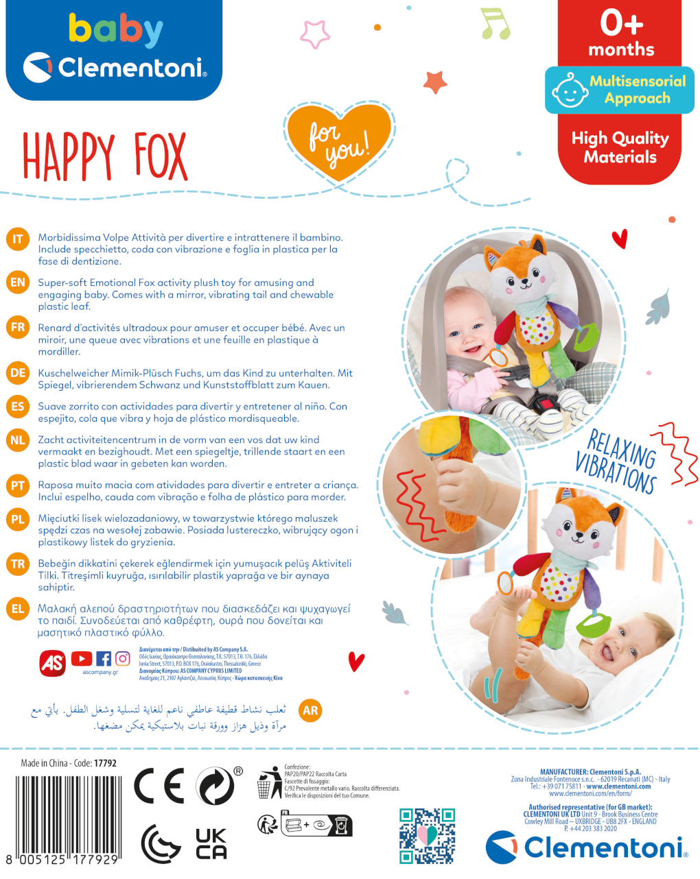 Peluche de atividade happy fox 0/36 meses - clementoni - Baby Clementoni