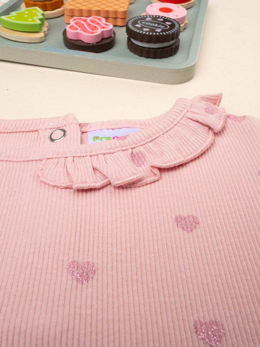 T-shirt com nervuras rosa para bebé menina - Prénatal