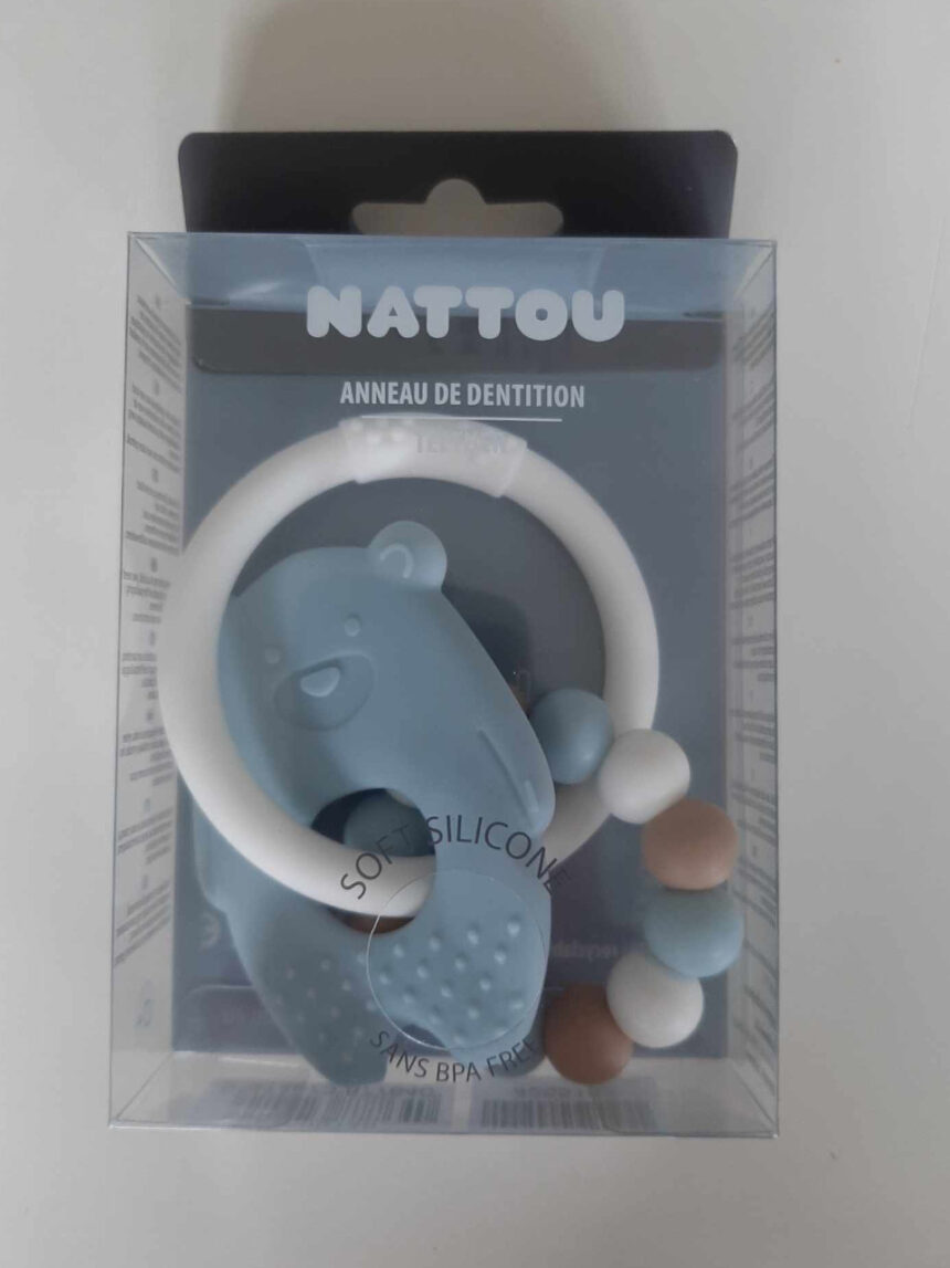 Guizo de dentição em silicone azul claro e branco - nattou - Nattou
