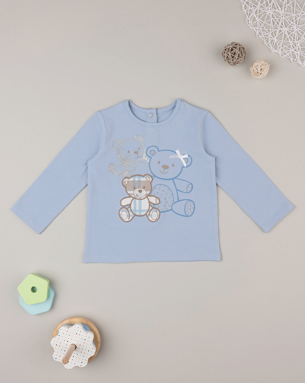 T-shirt de manga comprida azul bebé "ursinhos de peluche - Prénatal