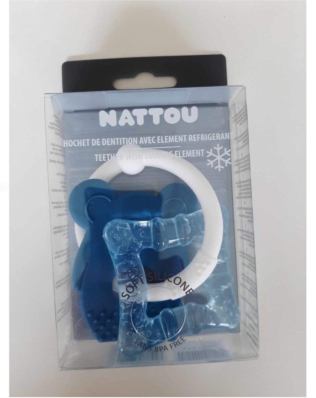 Chocalho de dentição em silicone azul claro com gel refrescante 10 cm - nattou - Nattou