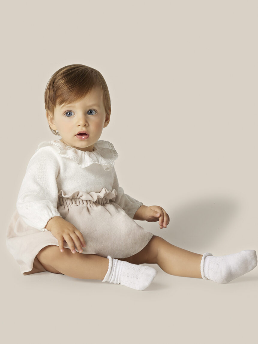 Vestido de bebé em veludo creme - Prénatal