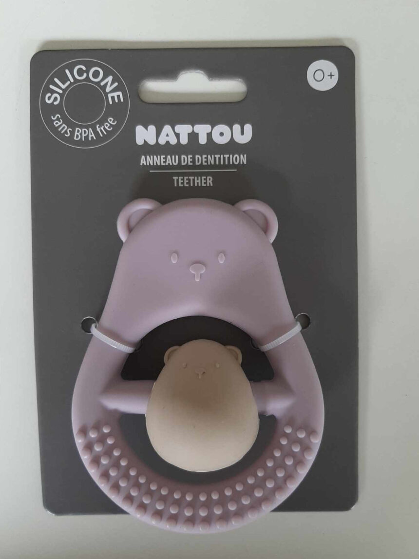 Chocalho de dentição em silicone rosa e areia - nattou - Nattou