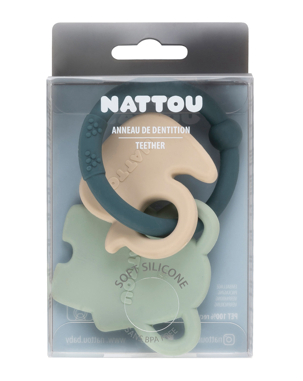 Guizo de dentição em silicone verde e areia - nattou - Nattou
