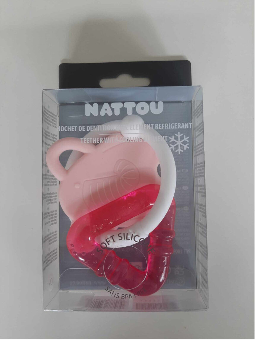 Chocalho de dentição em silicone rosa com gel refrescante 10 cm - nattou - Nattou