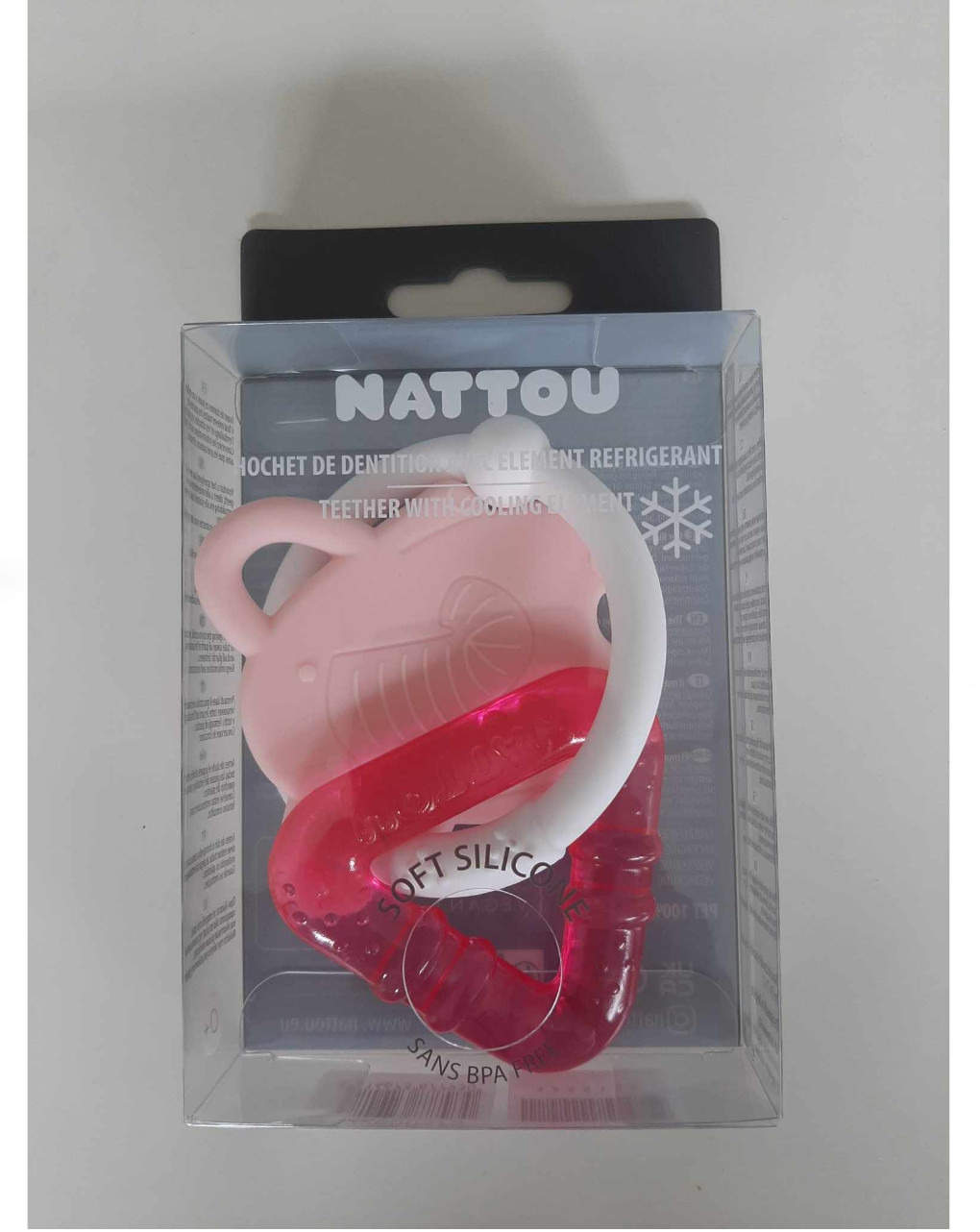 Chocalho de dentição em silicone rosa com gel refrescante 10 cm - nattou - Nattou