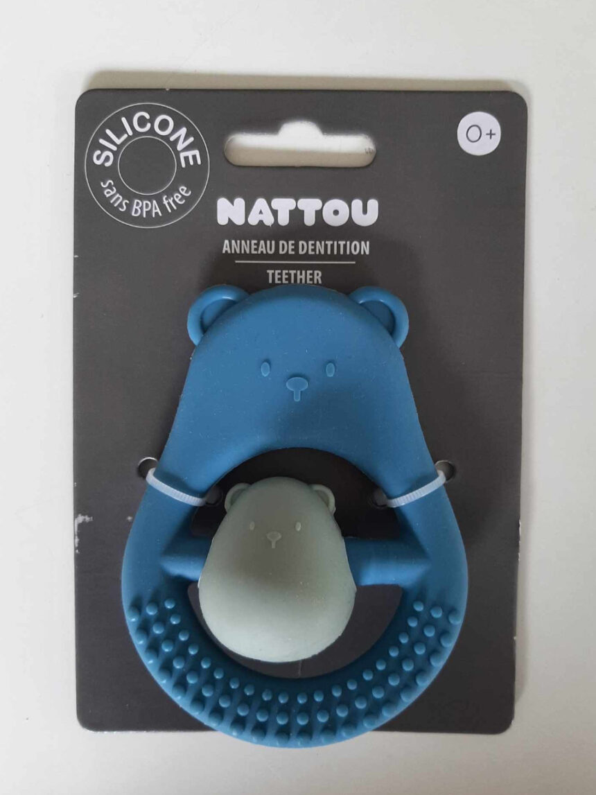 Guizo de dentição em silicone azul claro e verde - nattou - Nattou