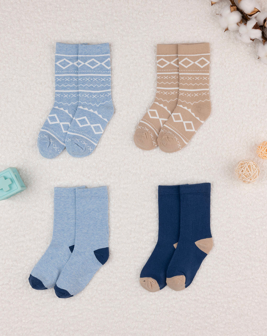 Conjunto de 4 meias azul bebé/bege - Prénatal
