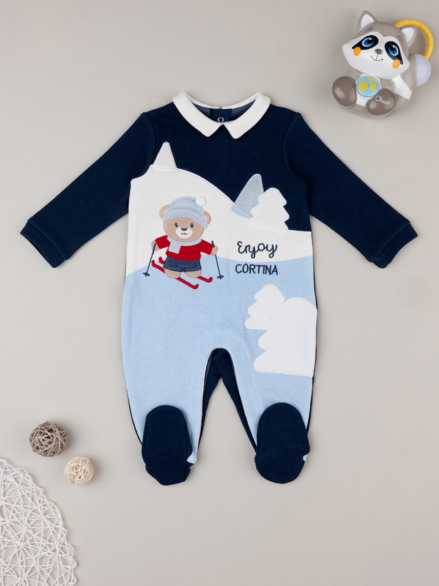 Fato de dormir em chenille azul bebé - Prénatal