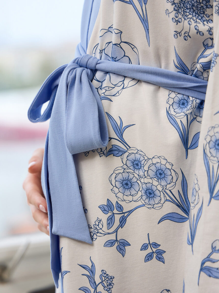 Roupão kimono para mulher em algodão orgânico branco/azul - Prénatal