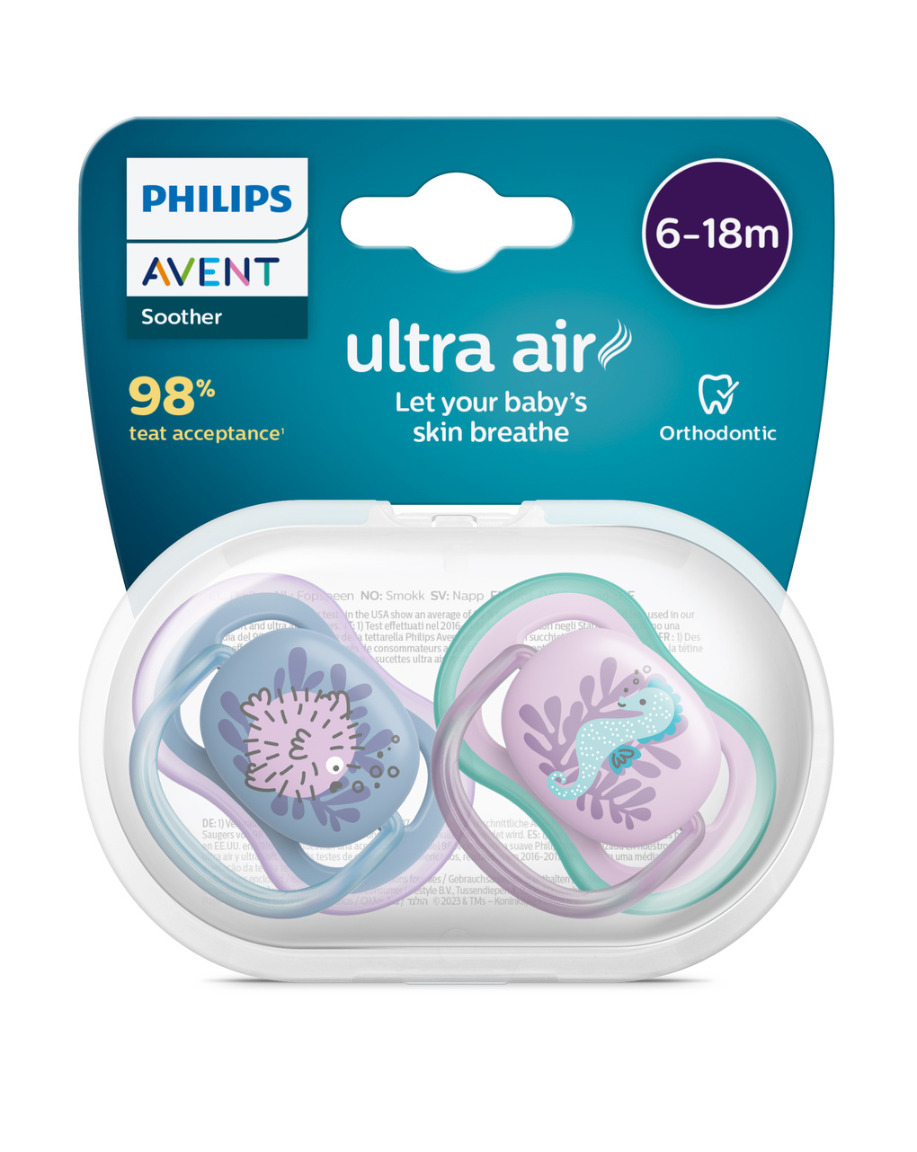 2 chupetas ultra air 6-18 meses cor azul/rosa - philips avent - Philips Avent